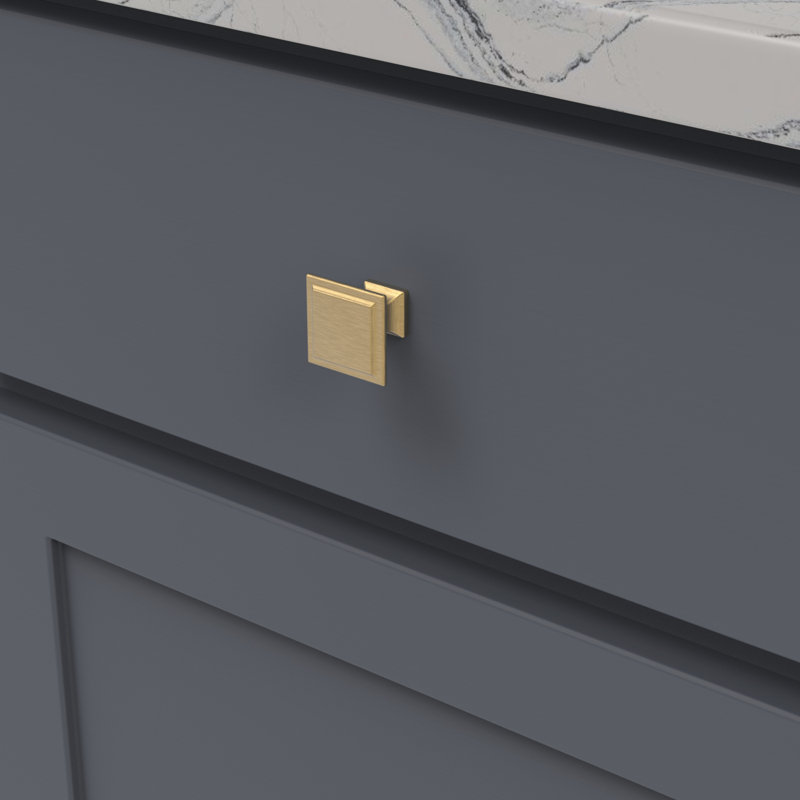 Facette Square Knob, Brushed Golden Brass