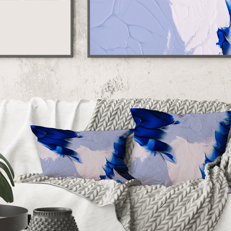 Abstract Blue Grey and White Waves - Modern Printed Throw Pillow