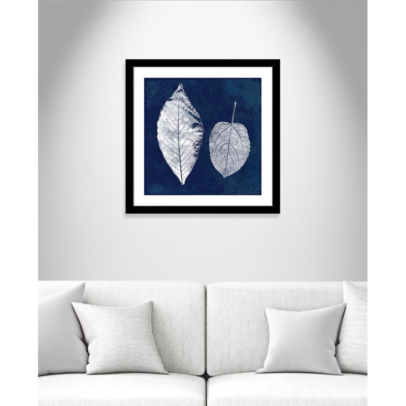 Cyanorphe feuilles de frêne - cadre photo, Encadrement avec passe-partout noir, H 29 po x l 29 po x P 1,25 po