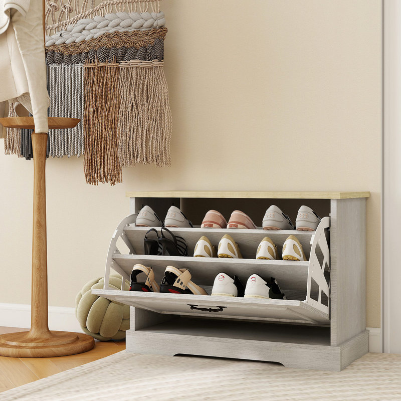 Banc de rangement pour chaussures avec 1 tiroir rabattable et tablette réglable, petite armoire à chaussures
