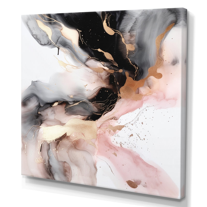 Marbre texturé rose noir I - art abstrait en marbre, H 30 po x l 30 po x P 1 po, Toile tendue