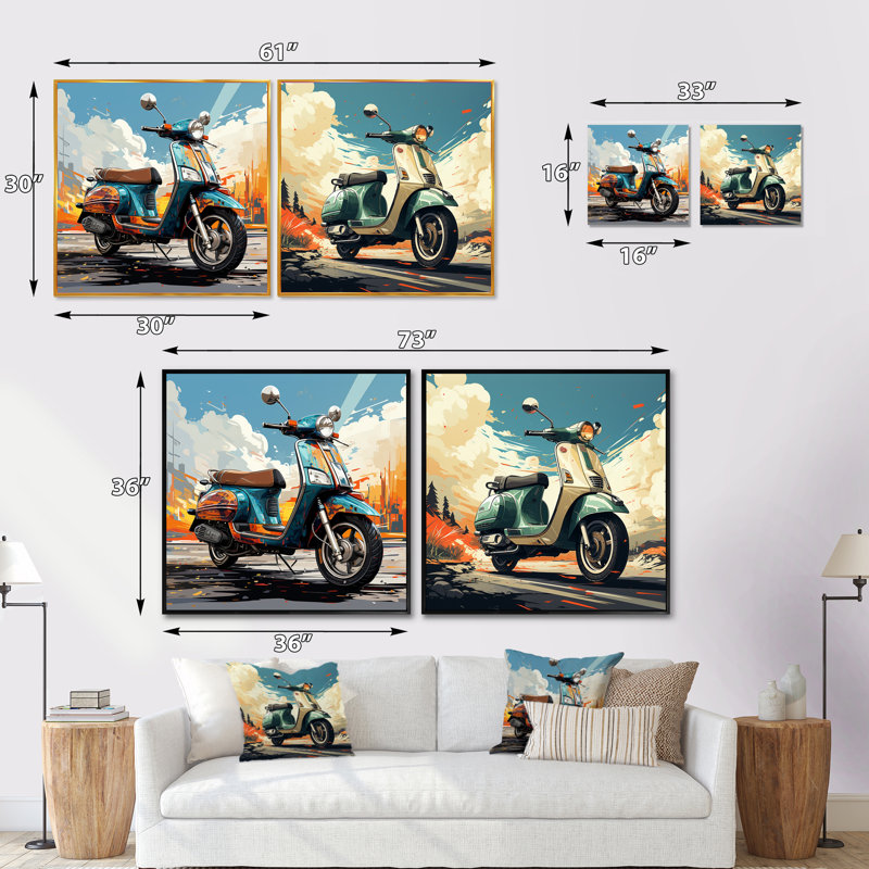 Edgy Scooter Odyssey - Ensemble de 2 collages carrés, Cadre flottant noir, H 16 po x l 33 po