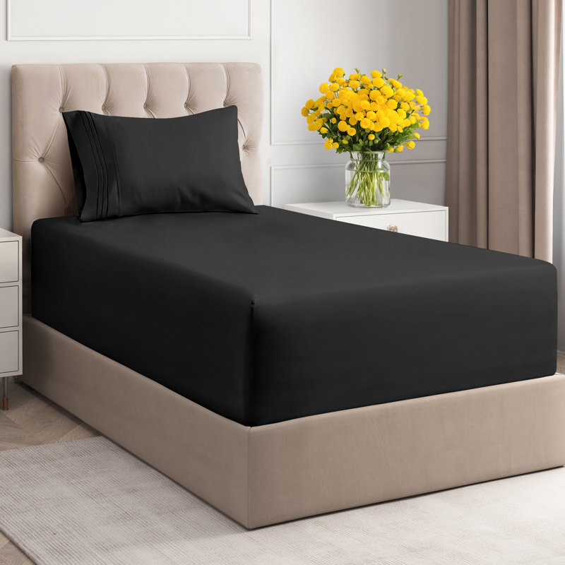 Extra Deep Pocket Sheet Set, Cooling & Breathable Bed Sheets, Soft Hotel Luxury Bedding, Fits 18–24 Inch Mattress, Black