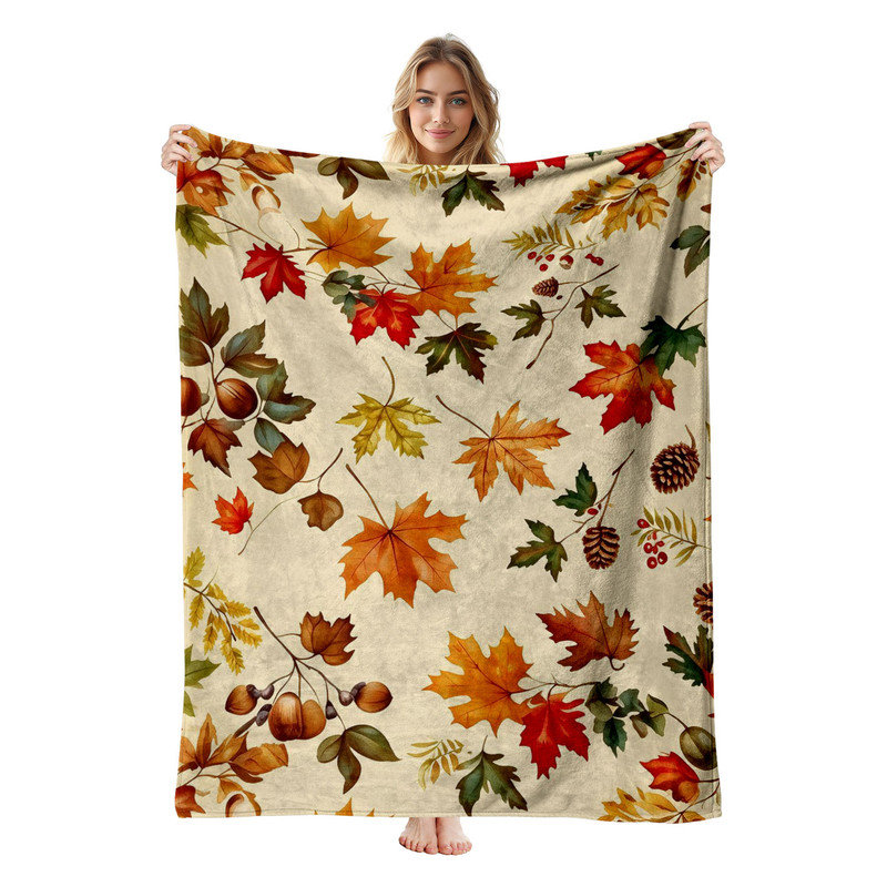 Jeté en molleton JYK, Motif de feuilles botaniques