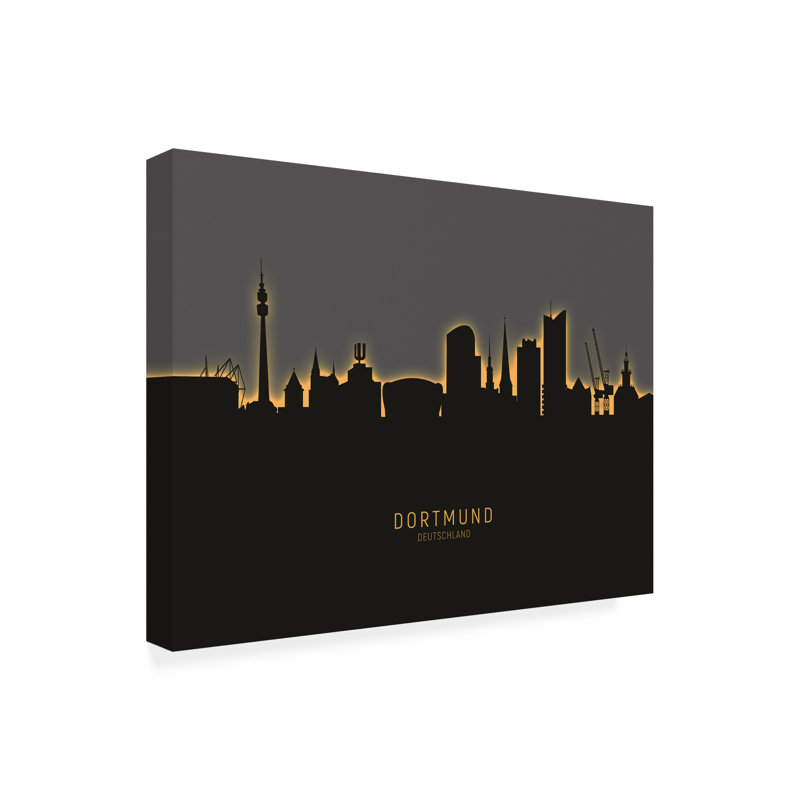 Art sur toile «Michael Dortmund Allemagne Skyline Glow II» par Michael Tompsett, H 24 po x l 32 po x P 2 po