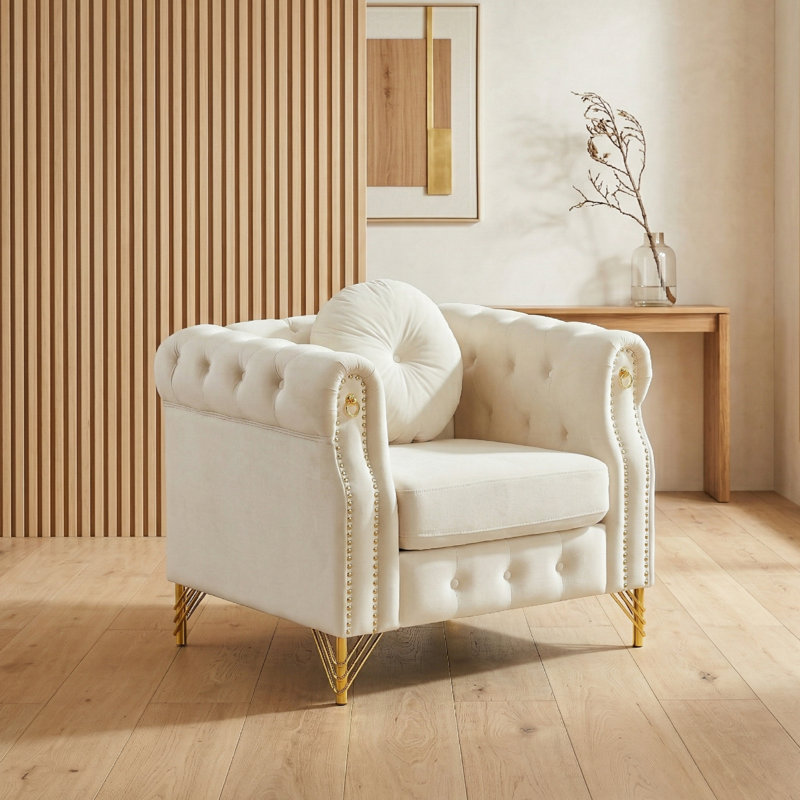 Chaise d'appoint Chesterfield, 1 place, Beige