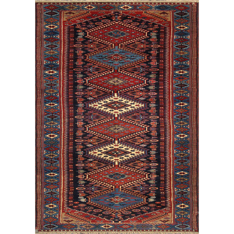 Yalameh Hand Knotted Wool Geometric Area Rug in Navy