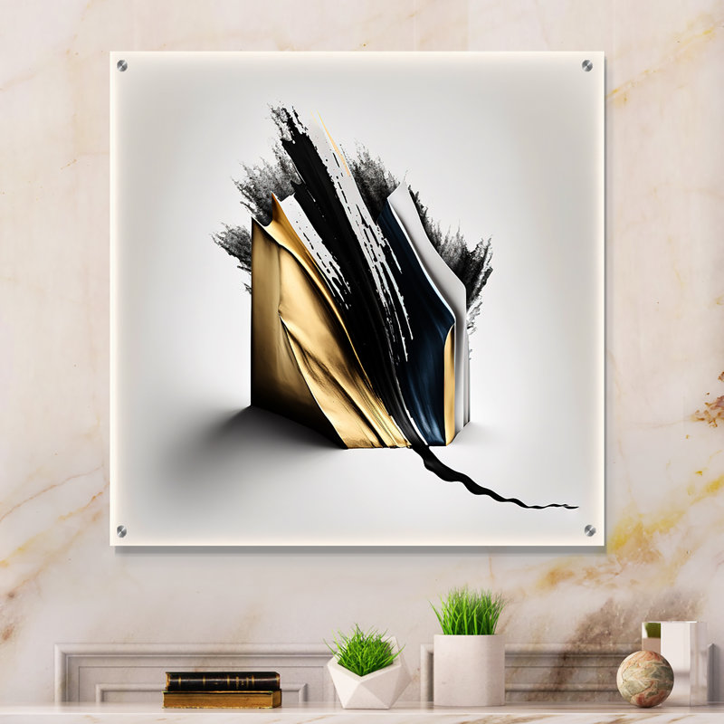Noir et or cubique Expression VI - cubisme abstrait, décoration murale acrylique, H 16 po x l 16 po