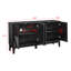 Buffet 60,5 po avec rangement, buffet de style maison de campagne cannelée avec motif géométrique et tablettes réglables, meuble télé de style Mid-Century pour le salon, la cuisine, le vestibule, la salle à manger, noir