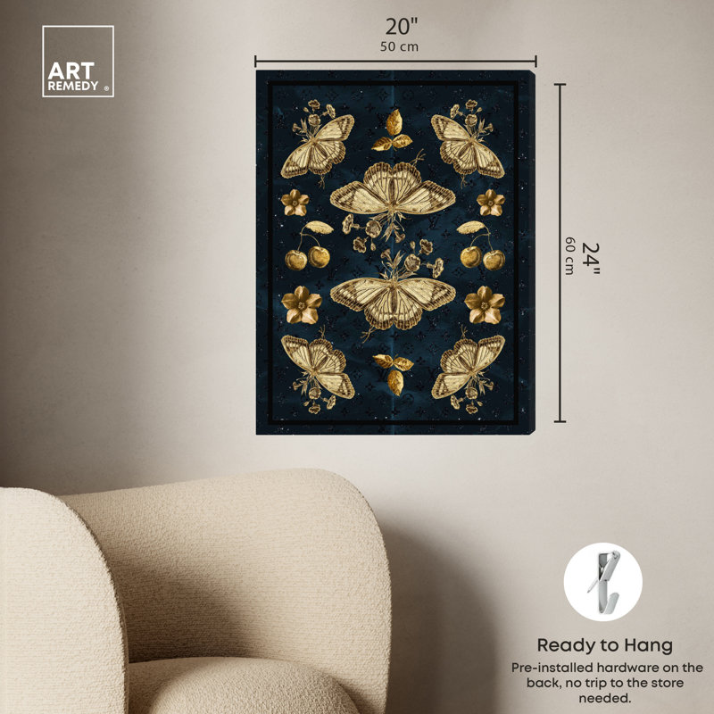 «Gold Lux Scarf Elegant Butterfly», art mural par Art Remedy, Toile tendue, H 24 po x l 20 po