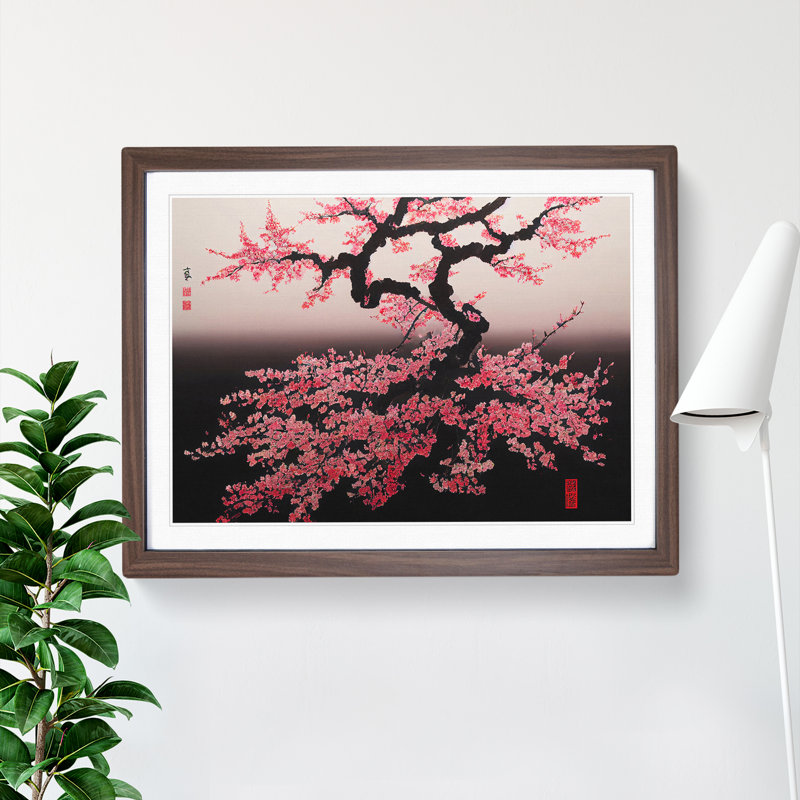 Japanese Cherry Blossom Tree - Single Picture Frame Print, 25cm H x 34cm W x 2cm D, Walnut