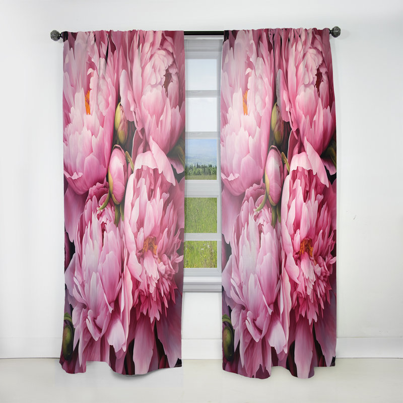 Rideau en velours floral rose et vert pivoine captivant II - 1 panneau, L 52 po x L 63 po