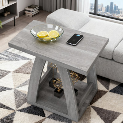 Modern End Table With Shelf, 2-Piece Multifunctional Side Table For Living Room, Bedroom, And Sofa, Sturdy Engineered Wood Construction