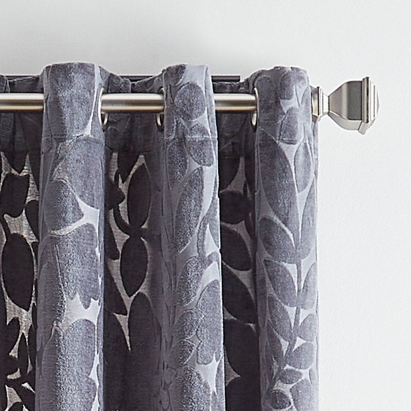Teal Velvet Floral Print Grommet Curtain Panel Pair