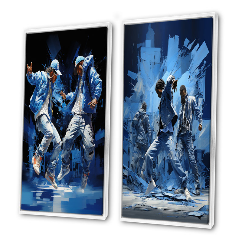 Noir et bleu Break Dance Fusion - ensemble d'art mural sur toile Dance, Cadre blanc, H 40 po x l 41 po