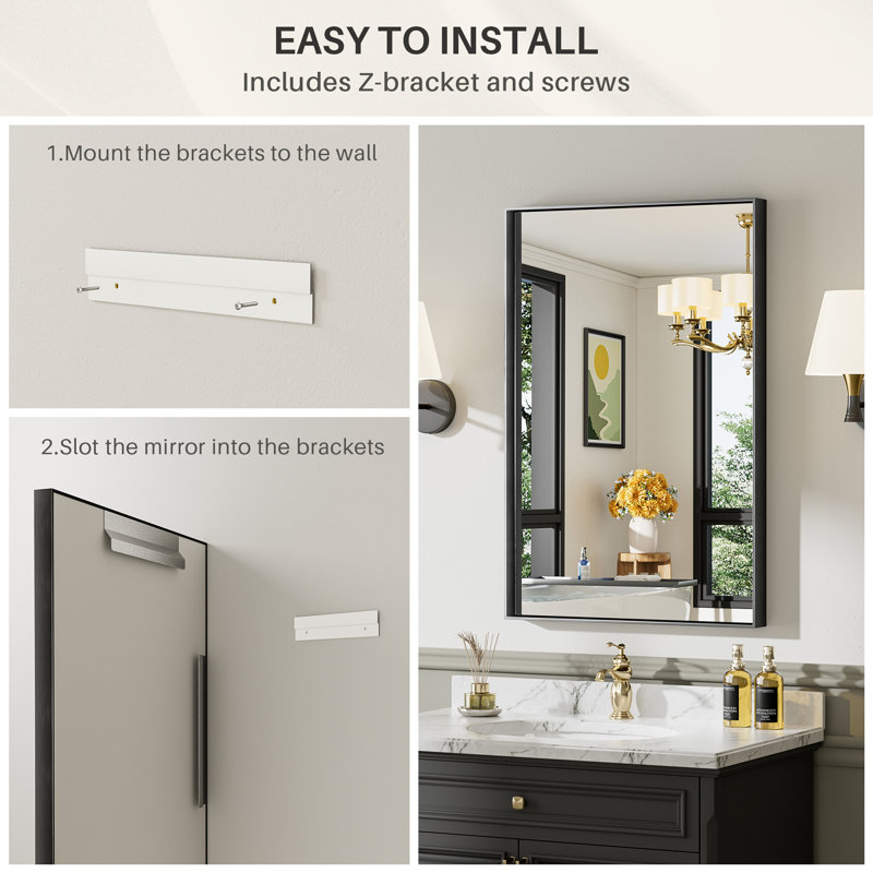 Modern & Contemporary Matte Black Aluminum Alloy Framed Rectangular/Square Bathroom Vanity Mirrors with HD Tempered Glass