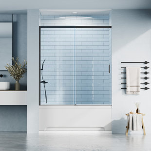 60"W X 60" H Double Sliding Semi-Frameless Tub Door With 1/4"(6mm) Clear Tempered Glass
