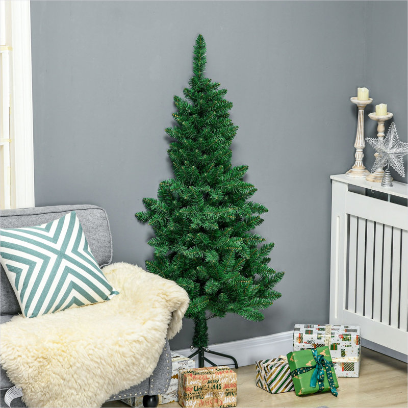 Arbres de Noël combinant rangement et plastique vert avec arbre de Noël artificiel vert de 5 pi à fixation murale