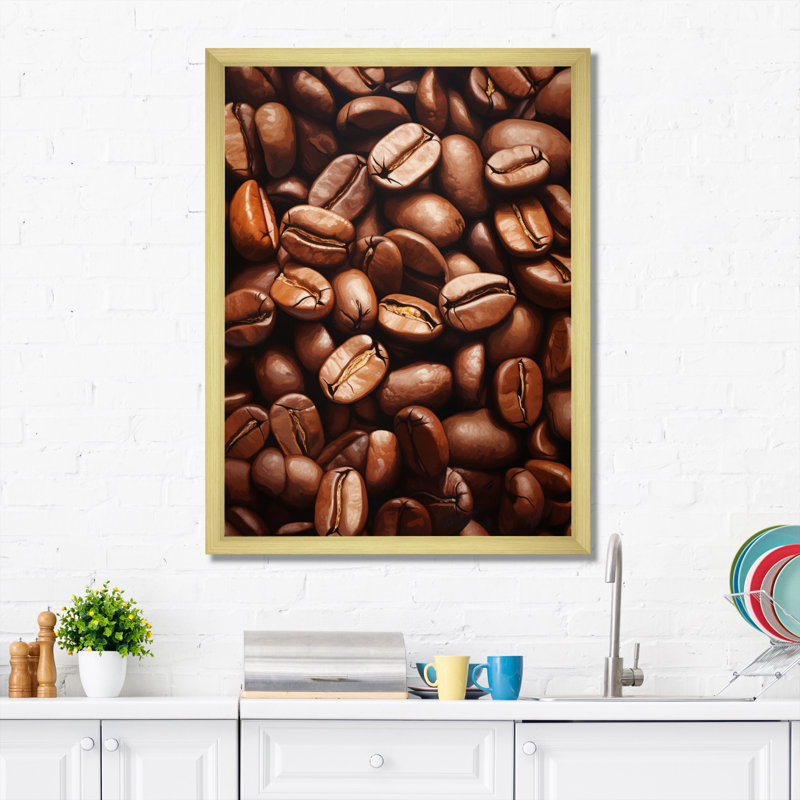 Aliments rôtis, grains de café iv encadré sur toile, H 40 po x l 30 po x P 1,5 po, Encadrement doré