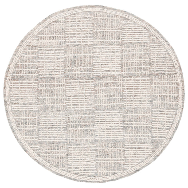 Wenee Abstract Hand Tufted Wool Cotton Geometric Rug in Dark Gray/Ivory, Round 6'
