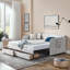  Lit de jour simple rembourré avec couchette, rangement sous le lit et accoudoirs plats avec poche latérale, design extensible, beige-2034468508