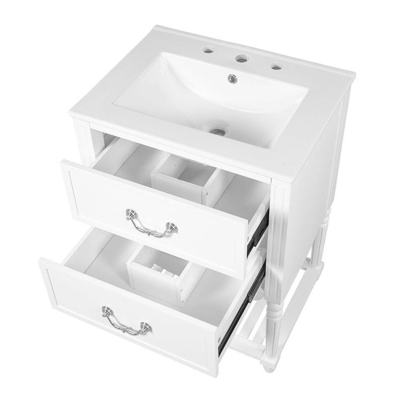 Meuble-lavabo 24 po avec lavabo en céramique, Blanc