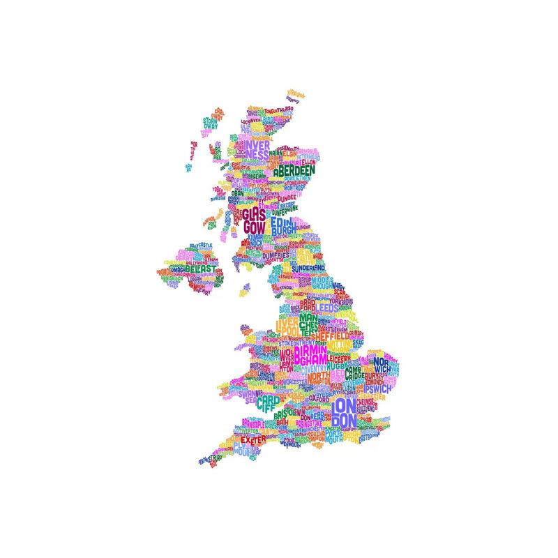 Great Britain UK City Text Map (White) by Michael Tompsett - Wrapped Canvas Print, 66.04 cm H x 45.72 cm W x 1.91 cm D