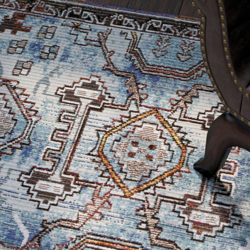 Tapis bleu / bleu clair Wooten, Rectangle 5 pi x 8 pi