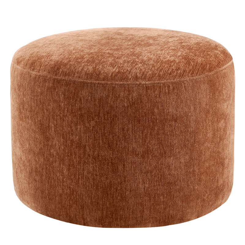 Regeani 57.5cm W Round Upholstered Pouf Ottoman with Chenille Fabric and Thick Padded Seat, Brown Chenille
