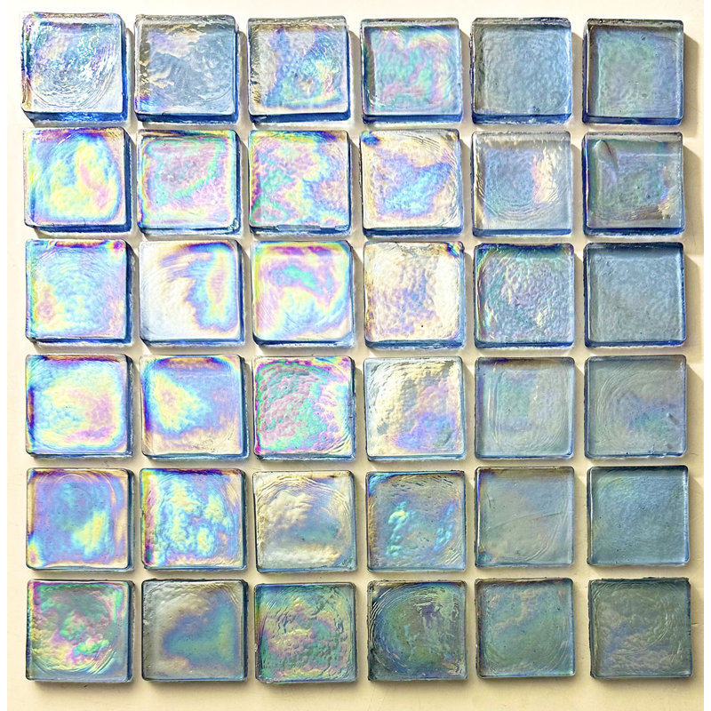 Atmosphere 2 in. x 2 in. Iridescent Recycled Glass Handmade Plastic Face Mounted Mosaic Decorative Wall & Pool Tile