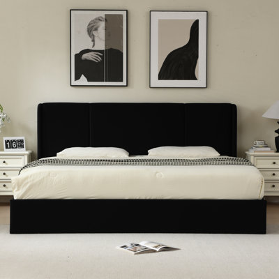 Coletti Hydraulic Lift Up Storage Wingback Upholstered Platform Bed