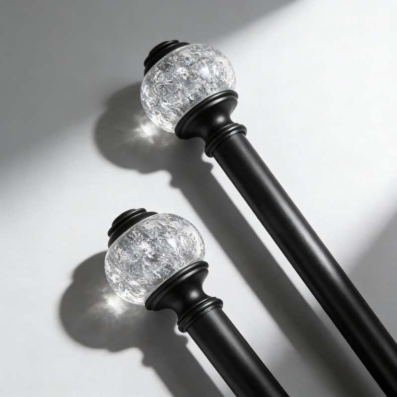 Tringle à rideaux télescopique et épisseuse (paquet de 2) - Réglable 32 à 58 po pour fenêtres 20 à 54 po, tringle à draperie noire de 7/8 po de diamètre avec embouts décoratifs