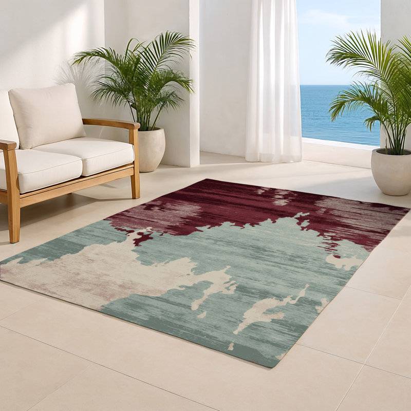 Tapis intérieur et extérieur gris Watercolor, Rectangulaire 2 pi x 3 pi