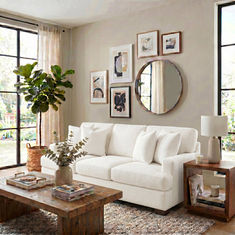 Emilio Upholstered 90'' Sofa, Bevin Natural Linen Blend