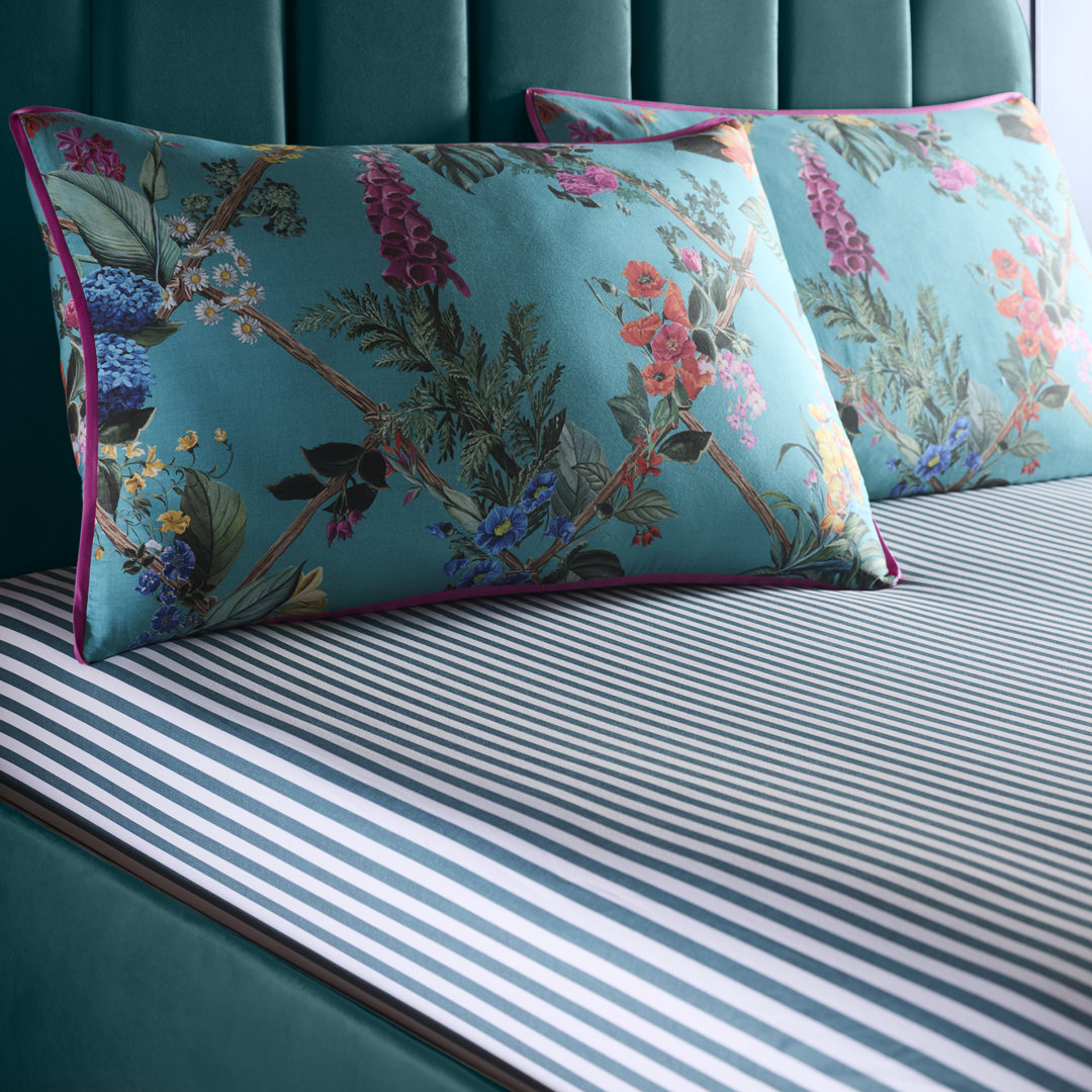 House Of Llewelyn-Bowen Blue Cotswold Fantasia Teal Fitted Sheet, King, Breathable Cotton, 200 Thread Count - Image 3