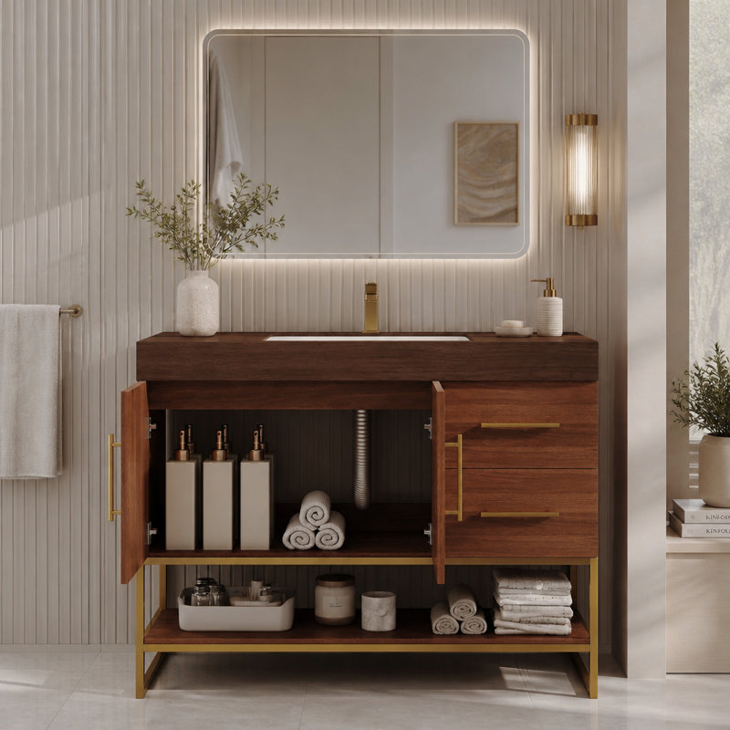Freestanding Standard Free Standing Single Double Single Vanity Bathroom Vanity With Stone Top, Or, noyer, blanc