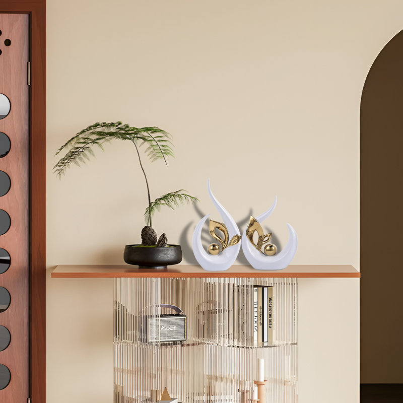 Ensemble de décoration de table en céramique (2 pièces, grandes et petites) - Élégante décoration intérieure, Blanc / Doré