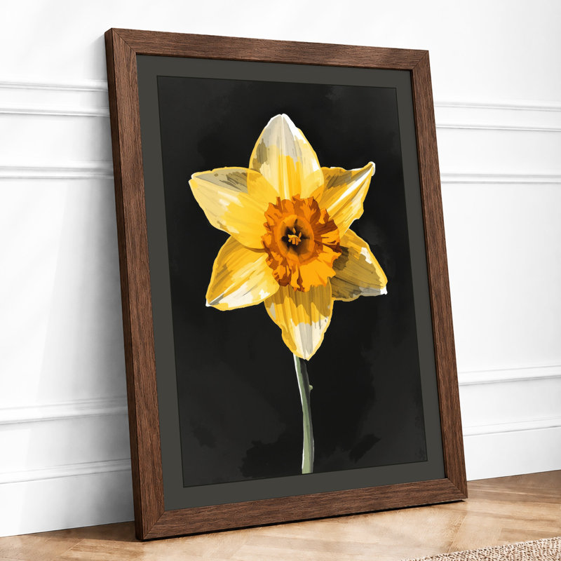Golden Daffodil Botanical - Framed Print, A4 - 29.7 x 21.0 cm, Walnut