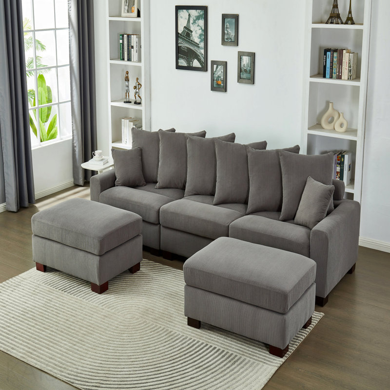 Canapé modulaire Basic, canapé modulaire, canapé convertible surdimensionné à 5 places en forme de L et de U, tissu en velours côtelé