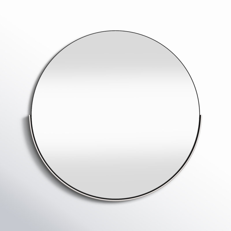Ames Round Stainless Steel Beveled Mirror, Silver