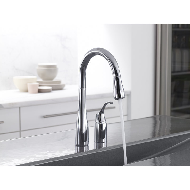 Simplice Pull-down Bar Sink Faucet with Three-function Sprayhead, Vibrant Stainless