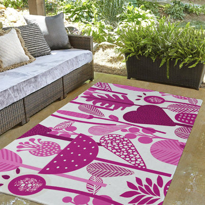 Tapis floral rose / gris clair en chenille tissé à la machine