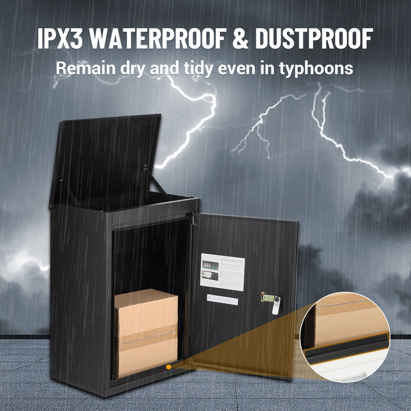 Black Galvanized Steel Lockable Wall Mounted Parcel Drop Box