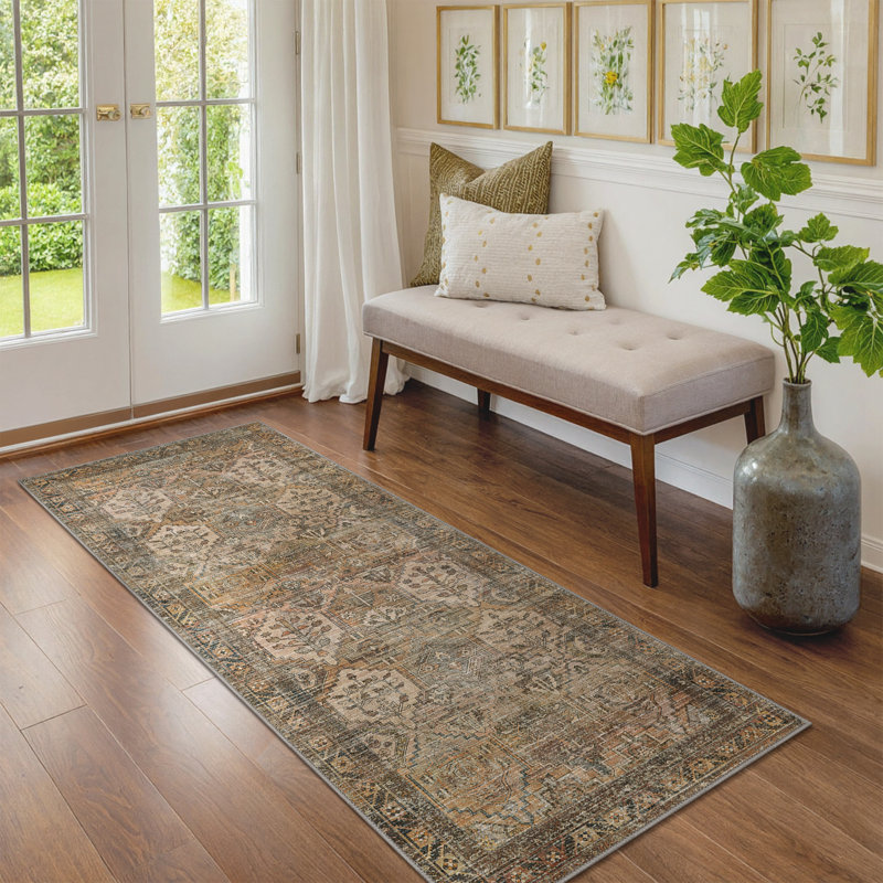  Fayanna Oriental Machine Washable Area Rugs with Non-Slip Backing, Runner 2' x 5'