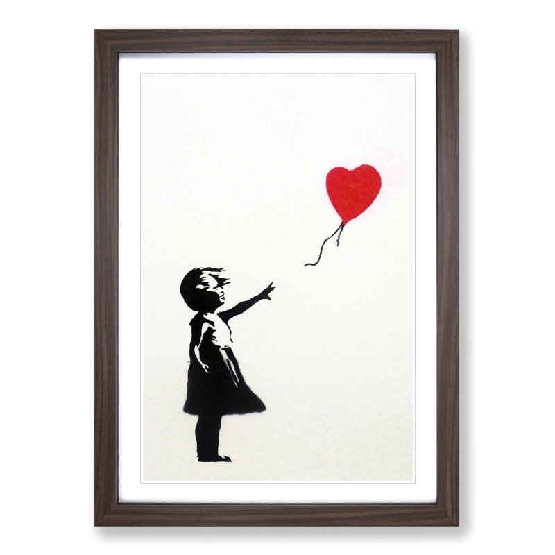 Girl with Red Balloon by Banksy - Picture Frame Graphic Art Print on MDF, Walnut Framed, 76cm H x 50cm W x 2cm D