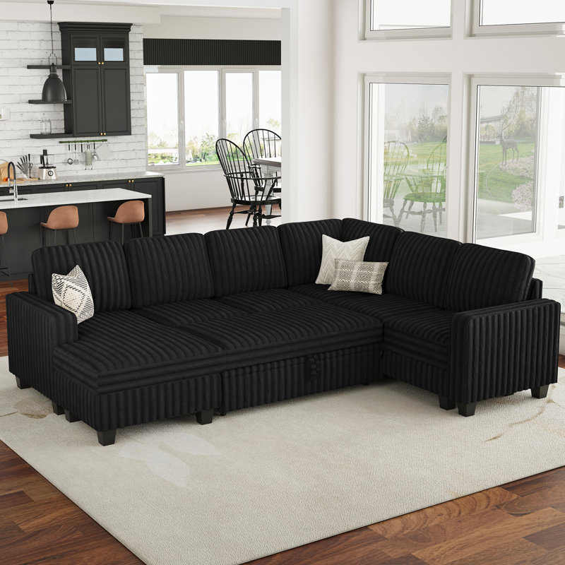  Isolde Alongi Soft Plush 105.1'' Wide U-Shaped Sofa Convertible Large Sectional Sofa Bed Sleeper Livingroom Storage Modular Couch