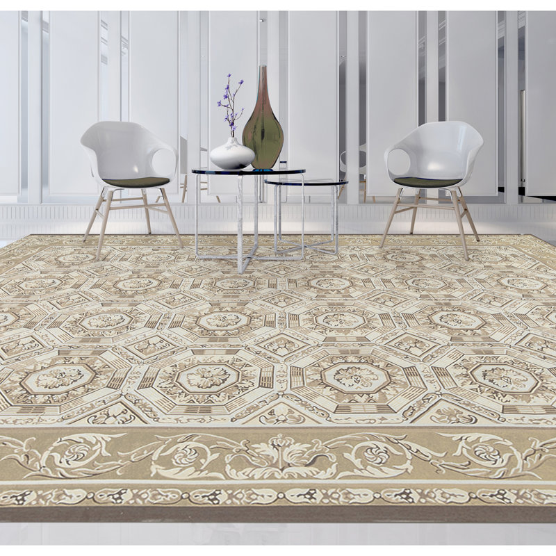 Hand-Knotted High-Quality Beige and Gold Area Rug