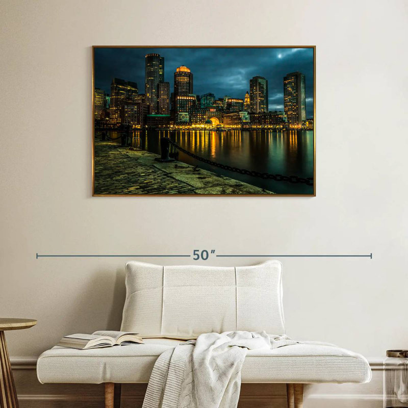 Silhouette de Boston la nuit, Cadre flottant doré, 40 po x 27 po