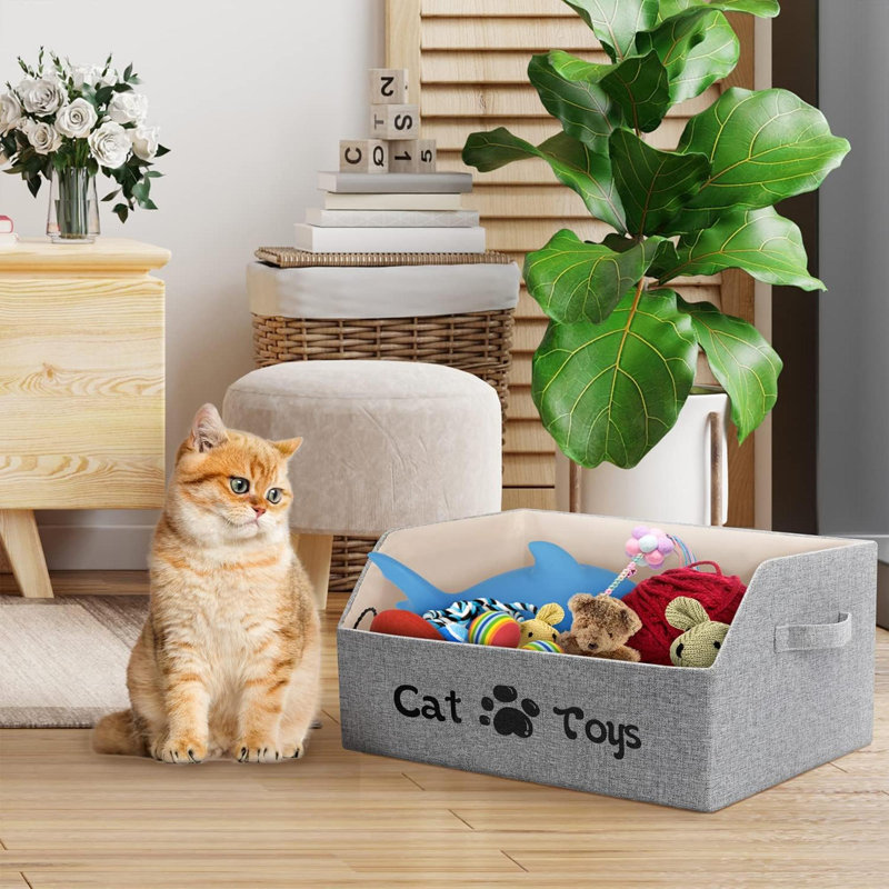 2X Thicker Large Cat Toy Bin Collapsible Cat Toy Box Sturdy Cat Toy Basket Kitten Toy Storage Bed For Organizing Cat Toys Treats Clothes And Accessories