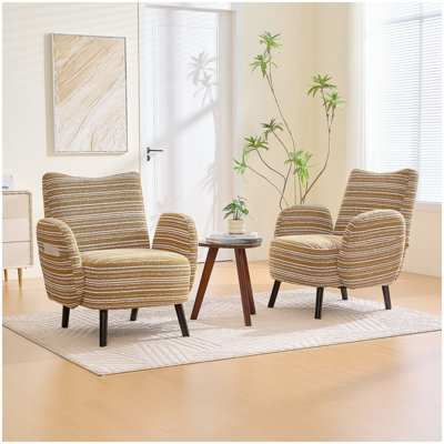 Fauteuil de style moderne avec tissu sablé, poche de rangement latérale, pieds en bois massif, fauteuil de lecture confortable pour le salon, la chambre à coucher et le bureau